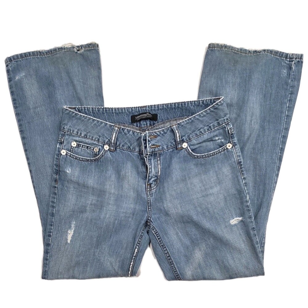 Y2K London jeans womens size 8 flare, retro look double button closure.